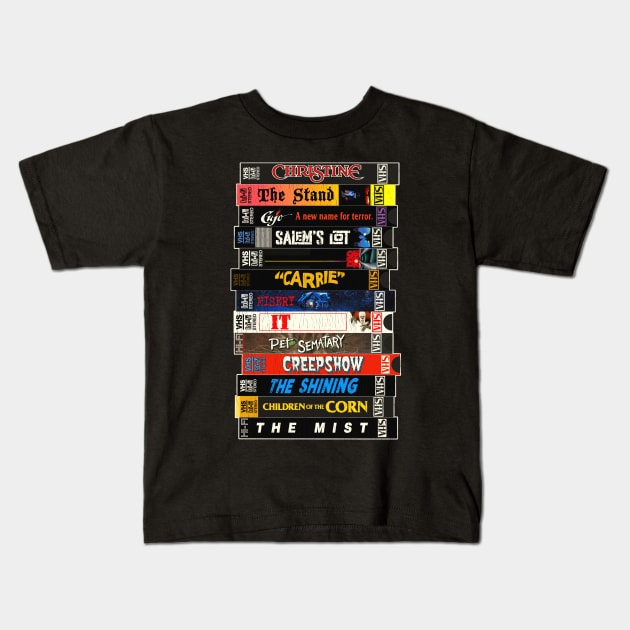 Stephen King VHS Movies Stack Kids T-Shirt by darklordpug